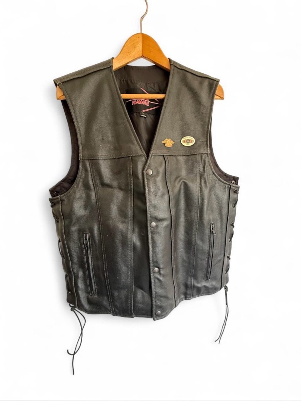 Highway Hawks Black Leather Motorcycle Biker Vest Side Lace Men's Large